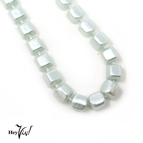 Vintage Single Strand Iridescent Light Blue Square Bead Necklace - 24" - Hey Viv - Picture 4 of 5